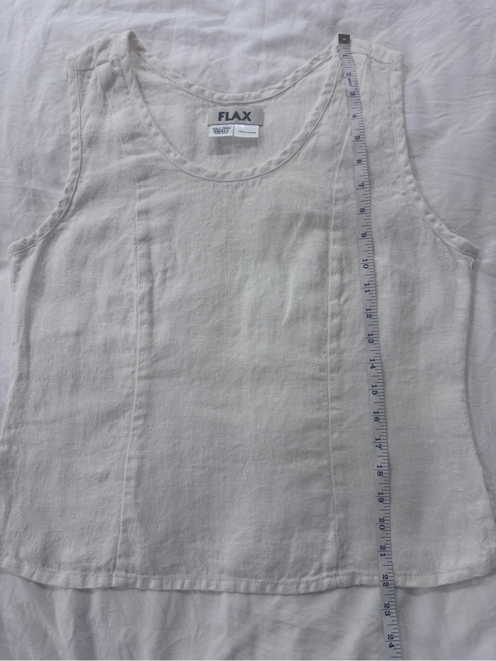 FLAX 100% Linen White Scoop Neck Tank Top Shell Small Lagenlook Coastal - Picture 7 of 8